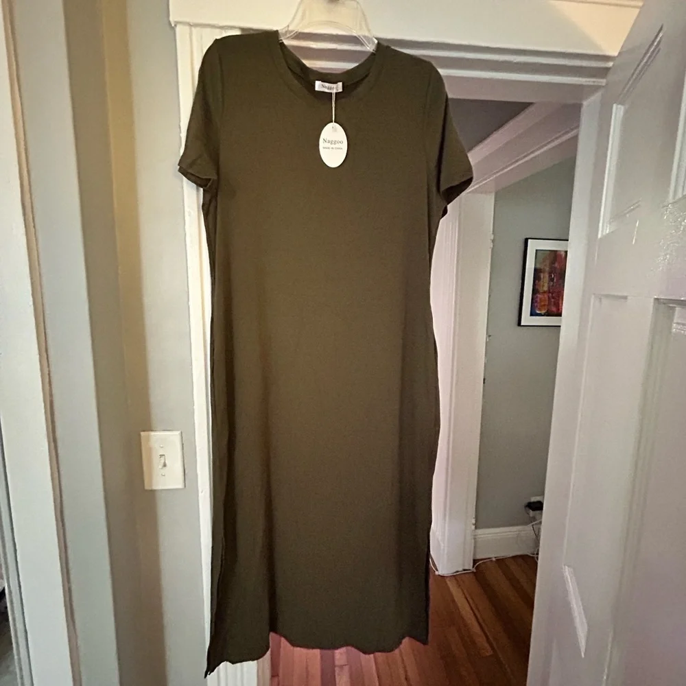 NWT Olive Green Midi Dress - Picture 5 of 12